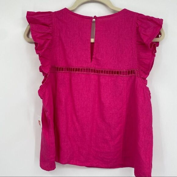 🐇 BP Crop Top Shirt Blouse Ruffle Sleeve Pink Medium - Picture 5 of 8